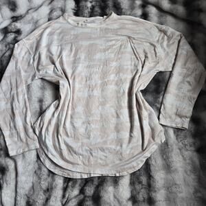 Beige Patterned Long Sleeve Crew Neck Top Women’s XL